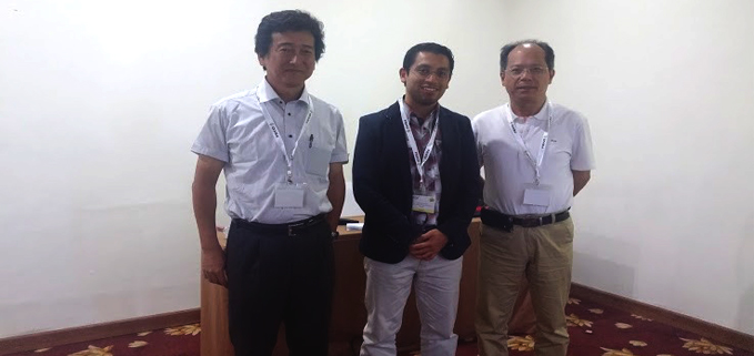 Miembros del jurado de la sustentación Eisuke Nishiyama de la Universidad Saga de Japón (I) Andrés Ortega catedrático de la UPS (c) y Yewwen Zhang Tongji de la Universidad de China (d).