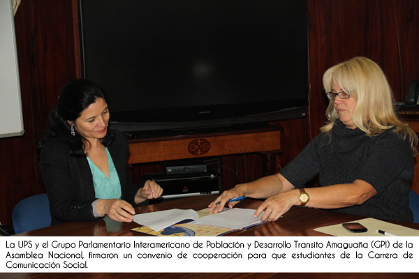 QUITO: Convenio entre la UPS y el Grupo Parlamentario de Población y Desarrollo Tránsito Amaguaña