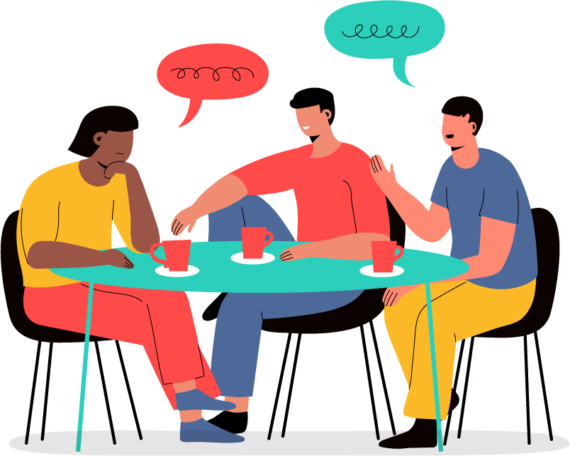 Ilustracion personas dialogando en una mesa