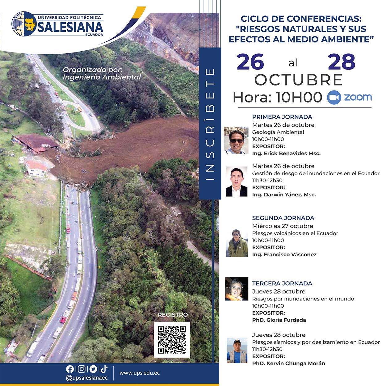Afiche promocional del evento Ciclo de conferencias: Riesgos naturales y sus efectos al medio ambiente