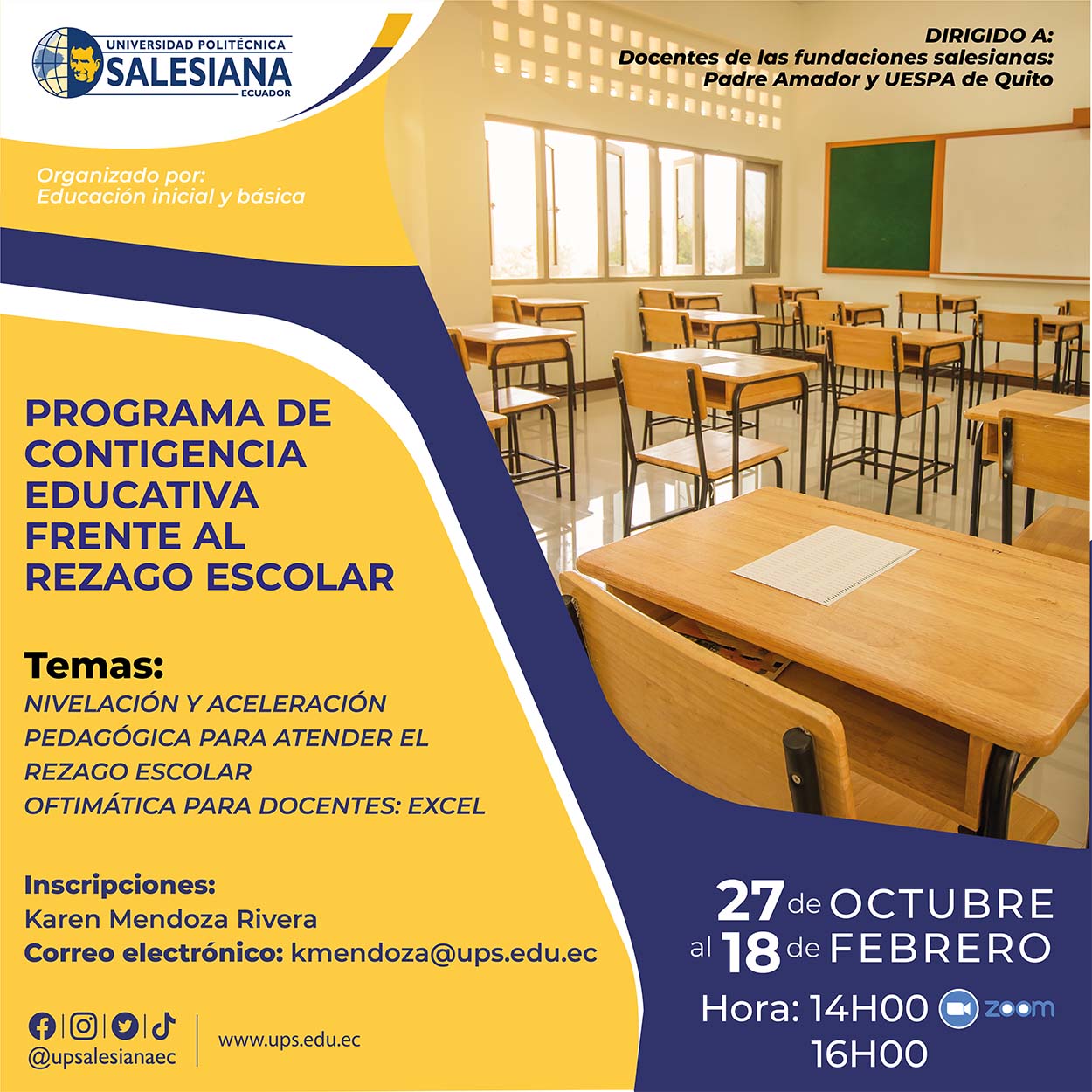 Afiche promocional del evento Programa de contingencia educativa frente al rezago escolar