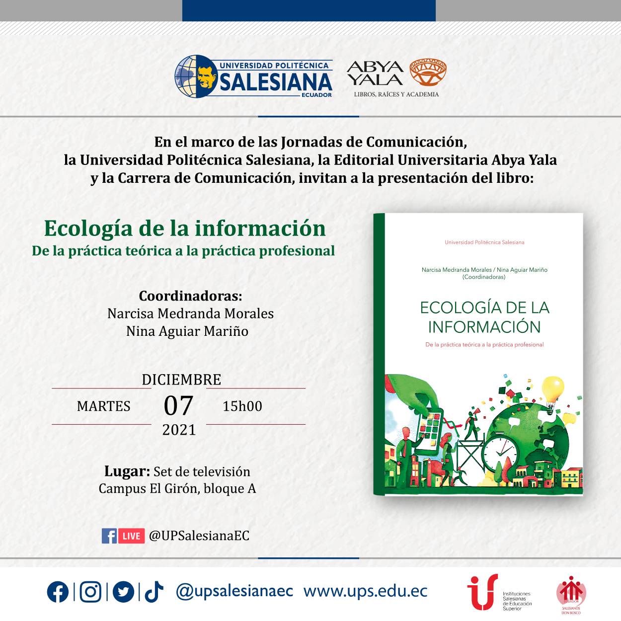 Afiche de la presentación del libro: Ecología de la Información. De la práctica teórica a la práctica profesional