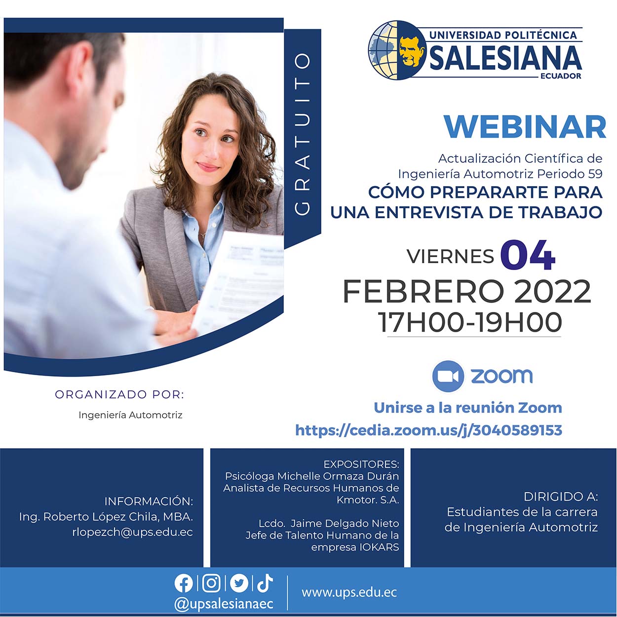 Afiche promocional del Webinar: ¿Cómo prepararte para una entrevista de trabajo?