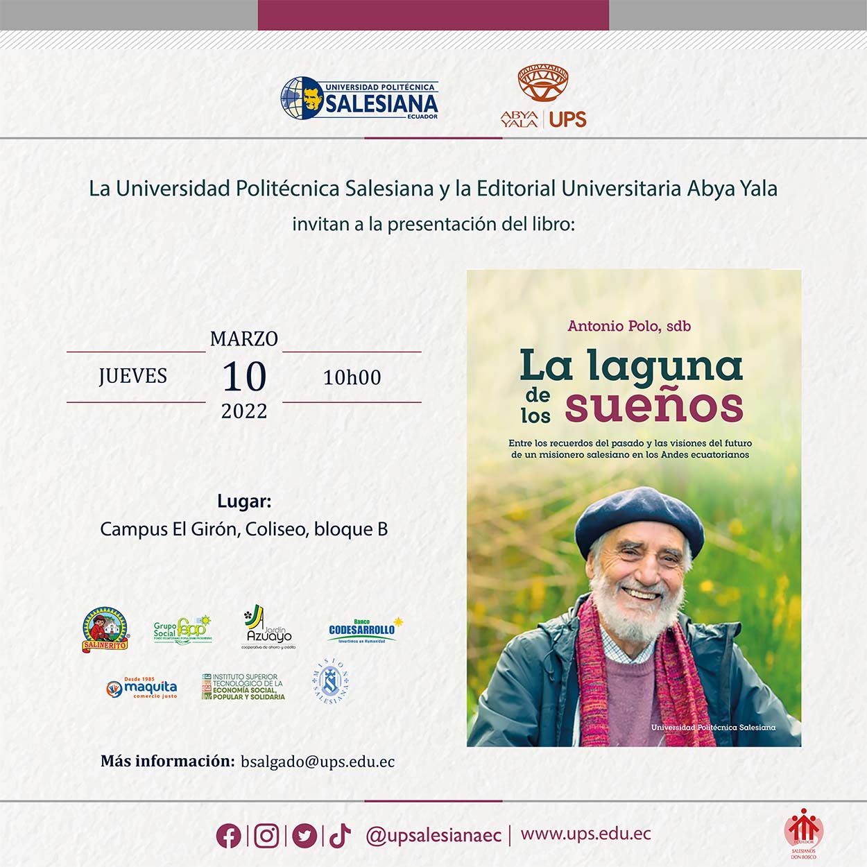 Afiche promocional de la Presentación del libro: La laguna de los sueños