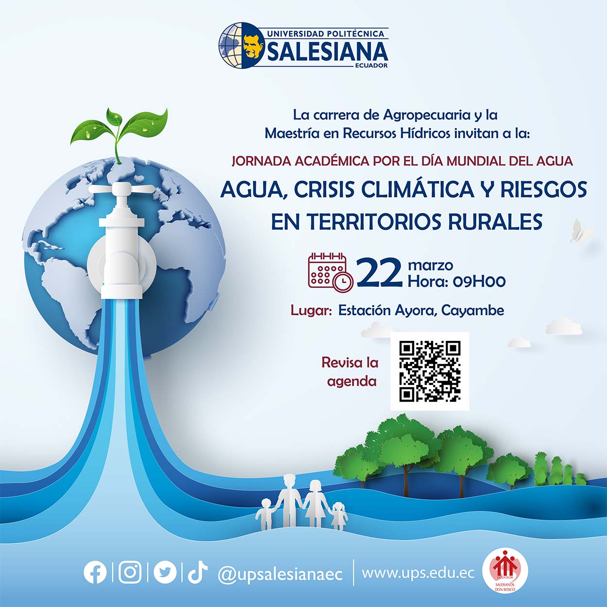 Afiche promocional de la Jornada Académica: Agua, crisis climática y riesgos en territorios rurales