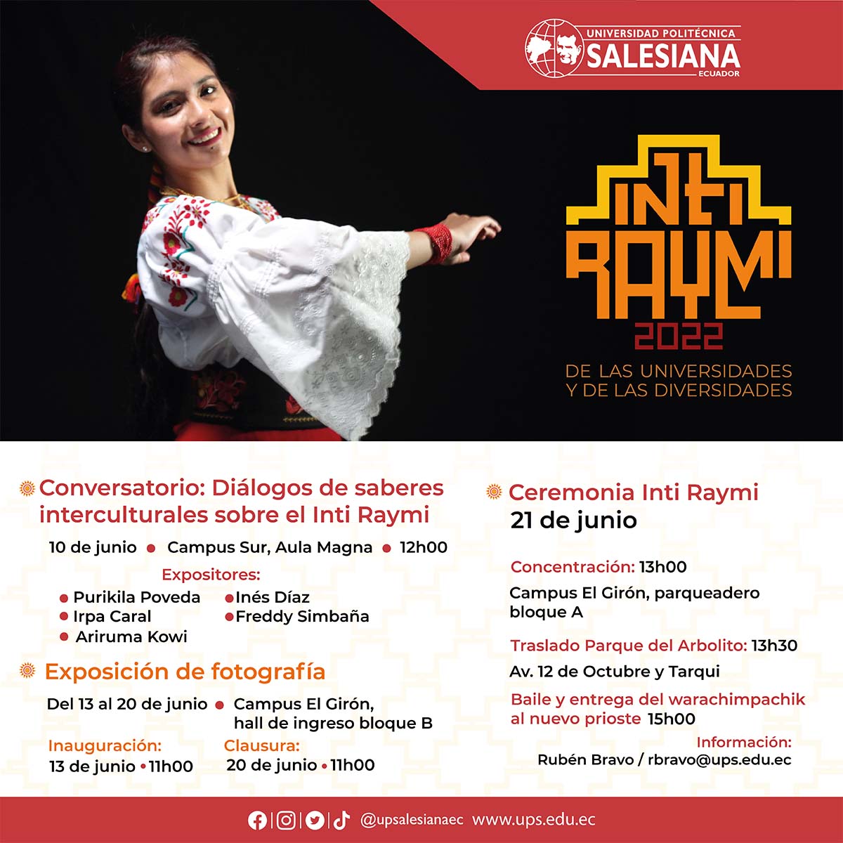 Afiche promocional de el evento Inti Raymi de las universidades y las diversidades 2022