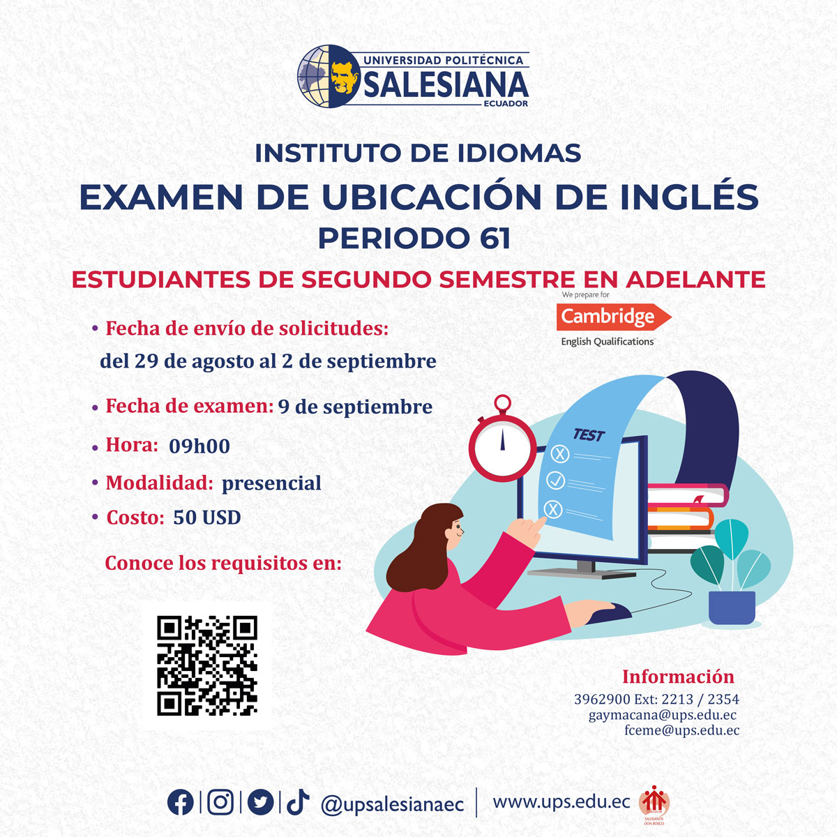 Afiche examen ubicación idioma Ingles