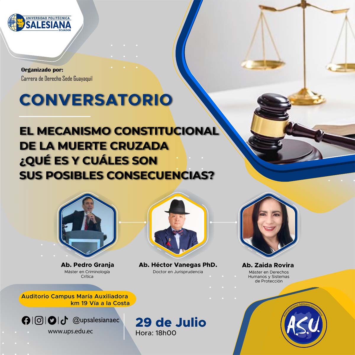 Afiche promocional del Conversatorio: Mecanismo constitucional de la muerte cruzada