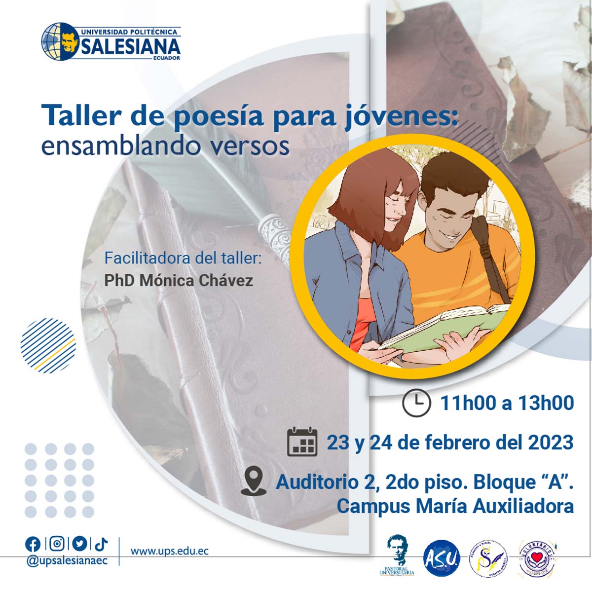 Afiche promocional del Taller de poesía para jóvenes: Ensamblando versos