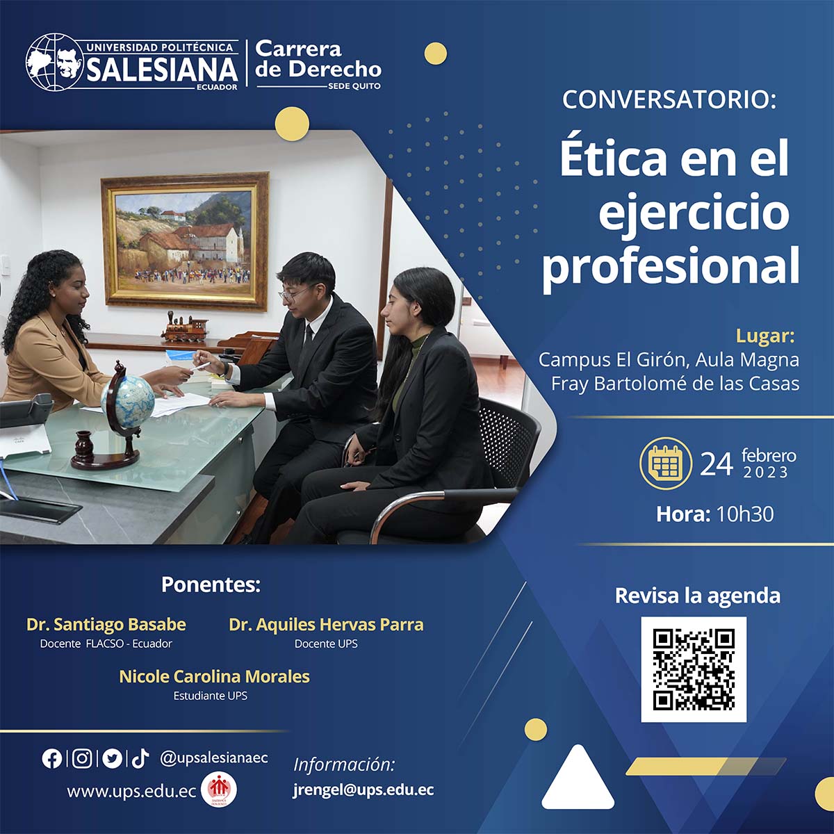 Afiche promocional del Conversatorio: Ética en el ejercicio profesional