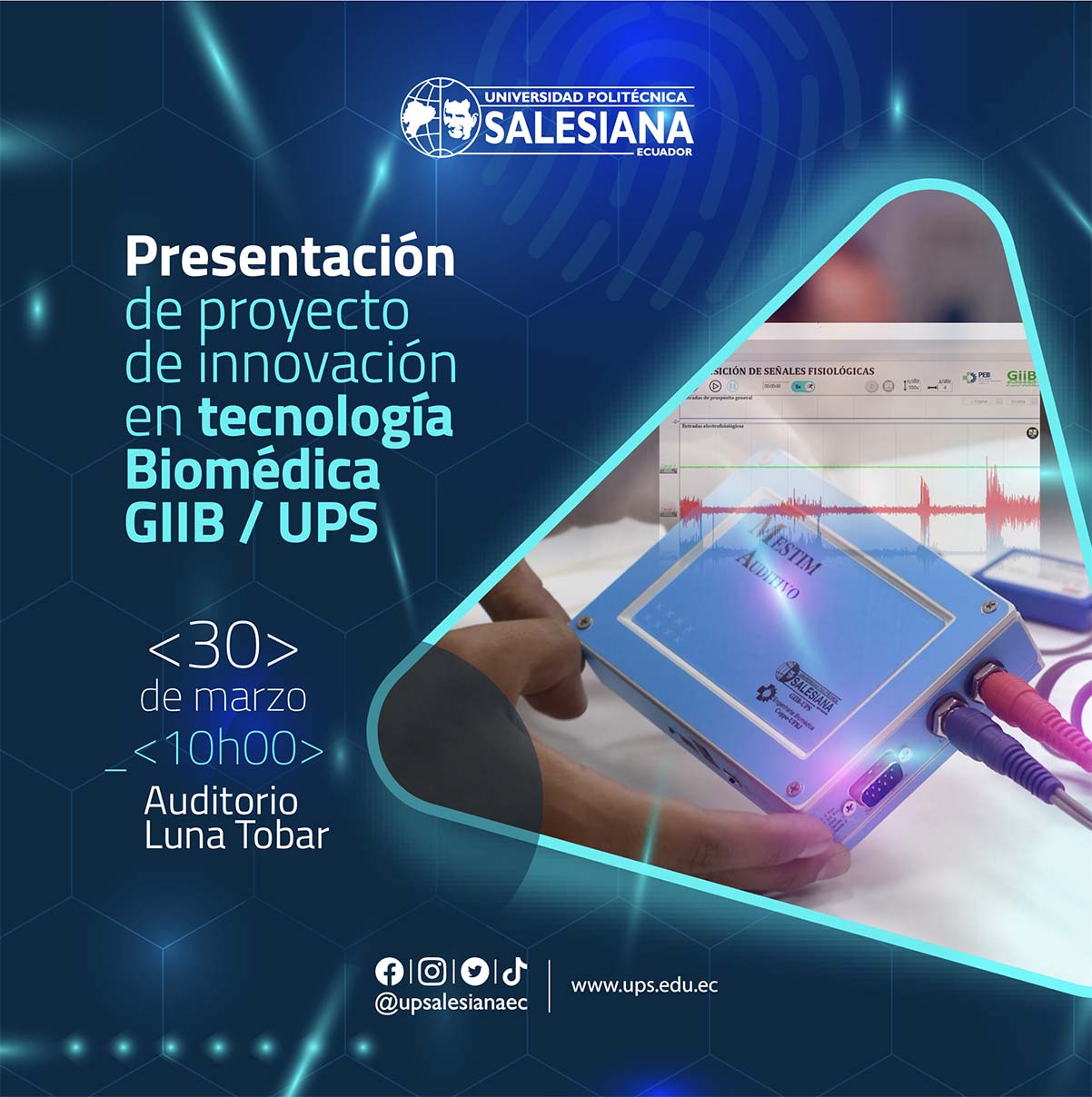 Afiche promocional de la Presentación del proyecto de innovación de Tecnología Biomédica