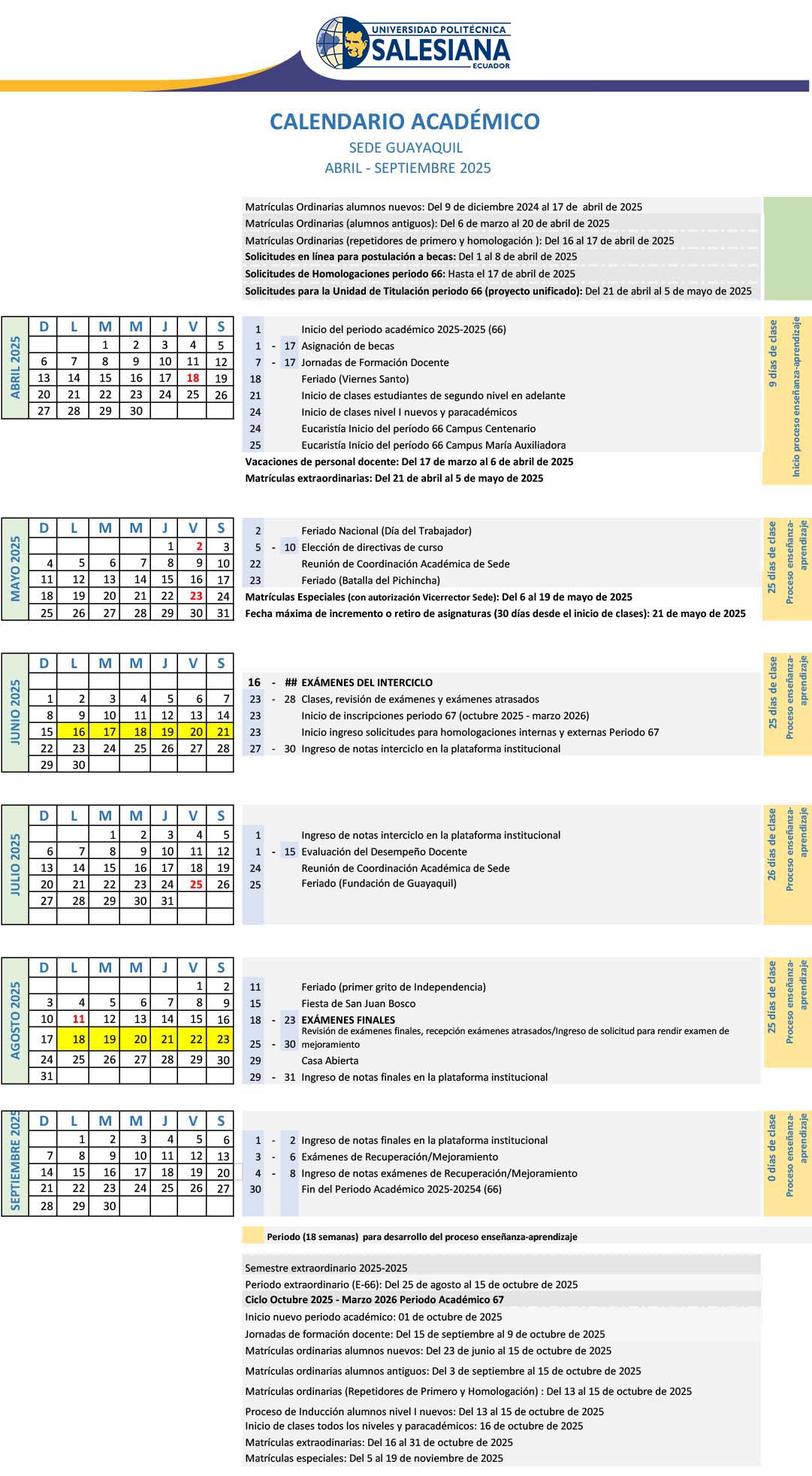 Calendario Académico Sede Guayaquil