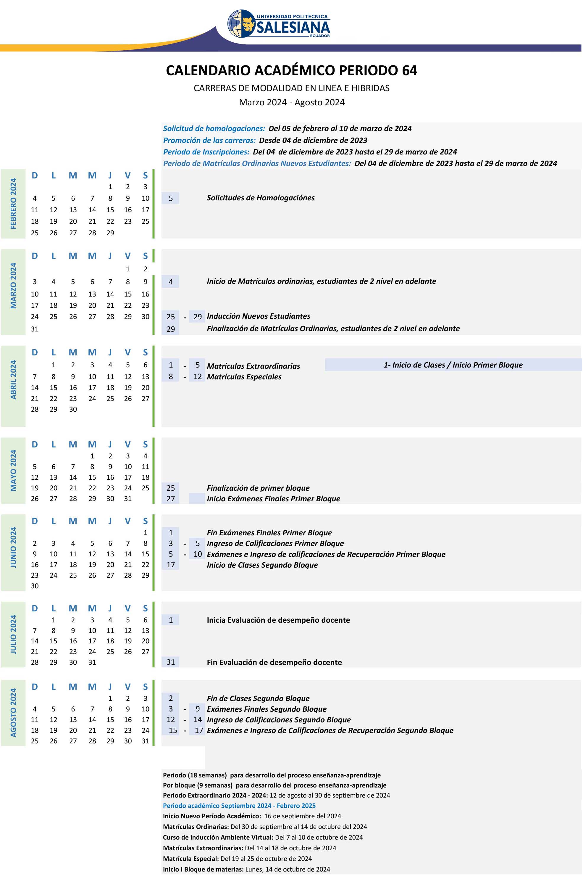 Calendario Académico Modalidad en Línea