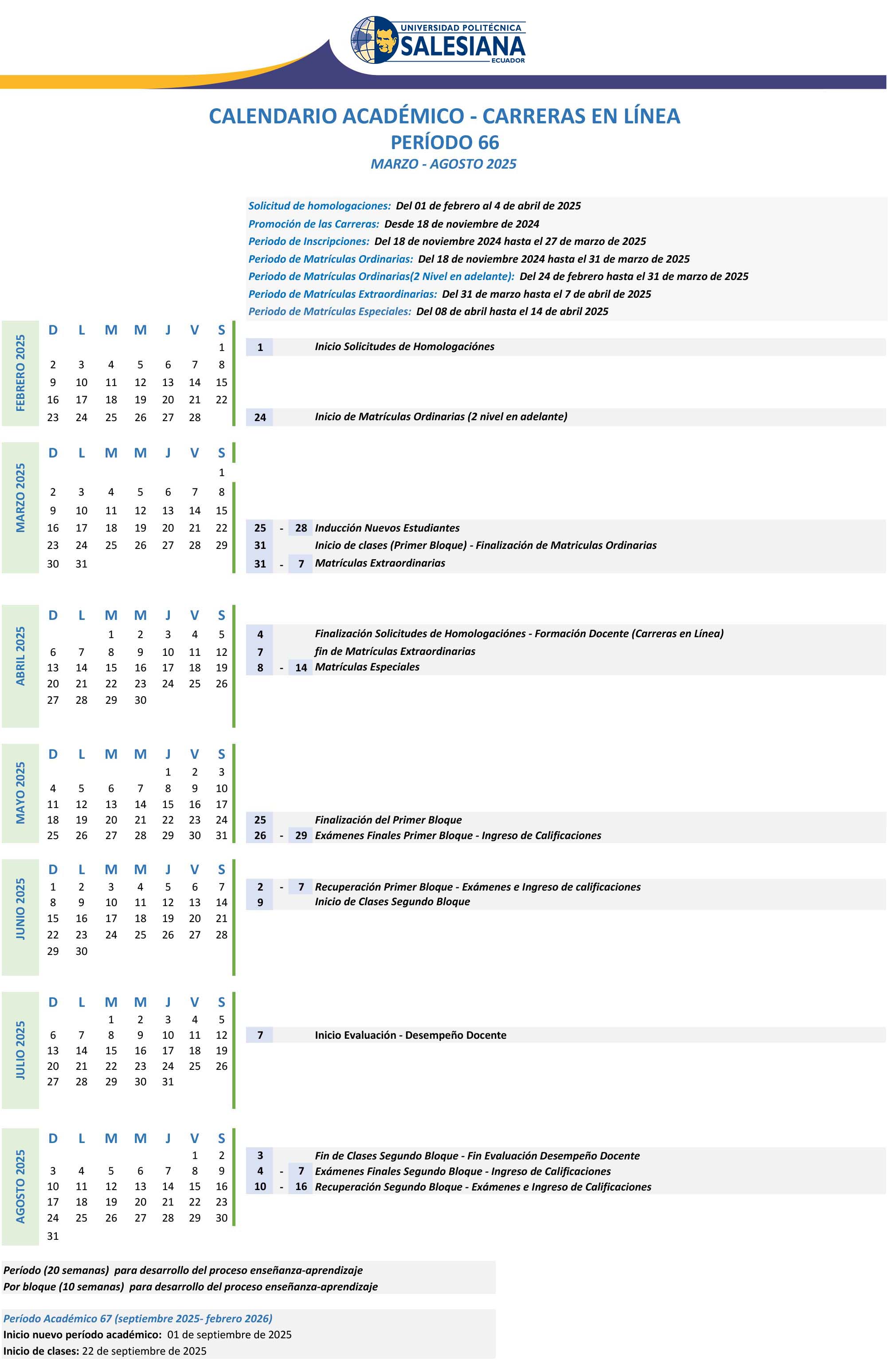 Calendario Académico Modalidad en Línea