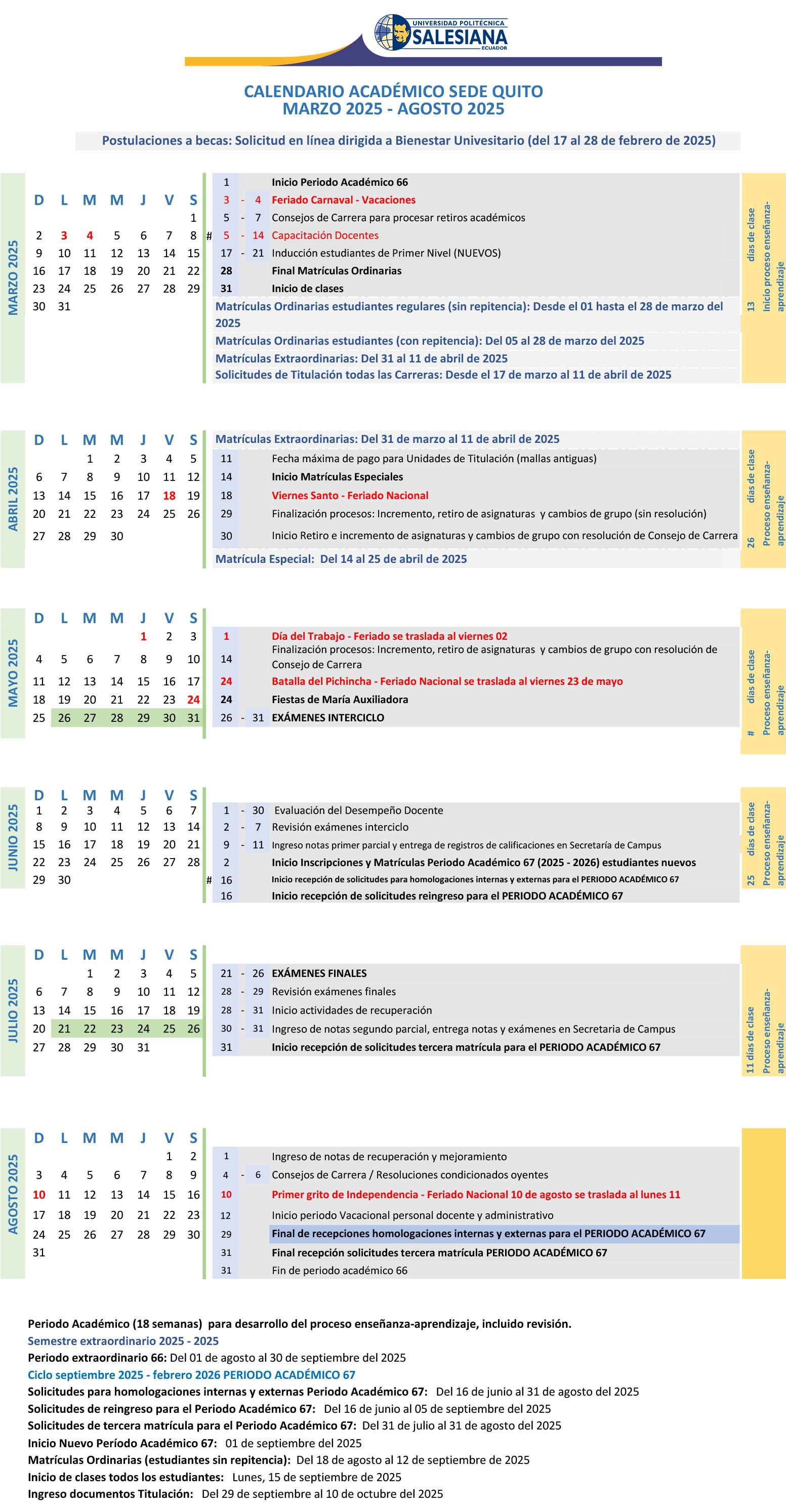 Calendario Académico Sede Quito