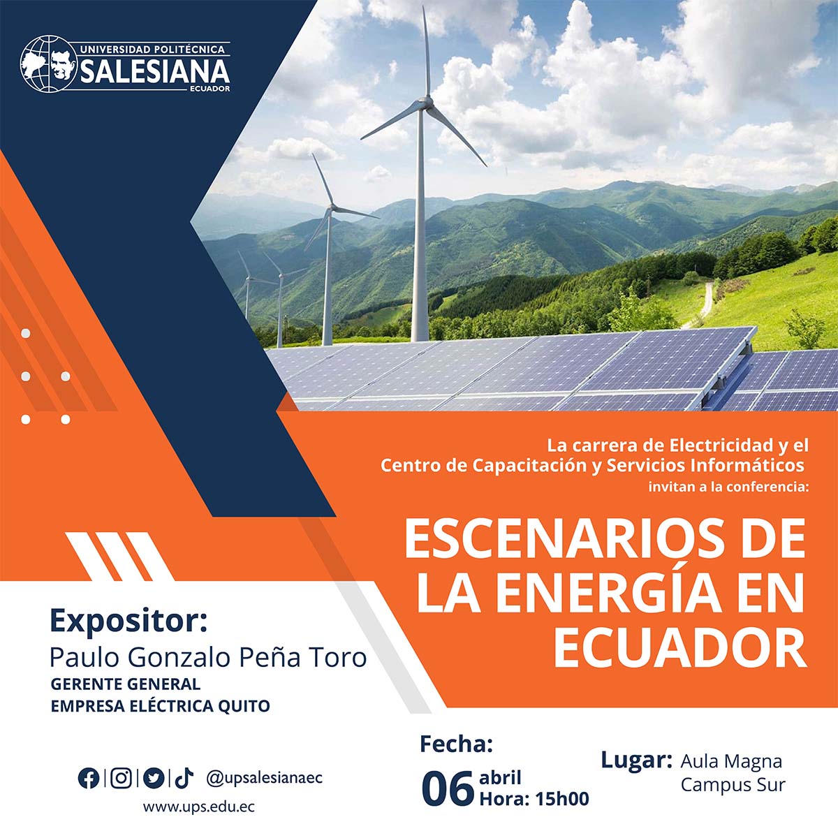 Afiche promocional de la Conferencia: Escenarios de la energía en Ecuador
