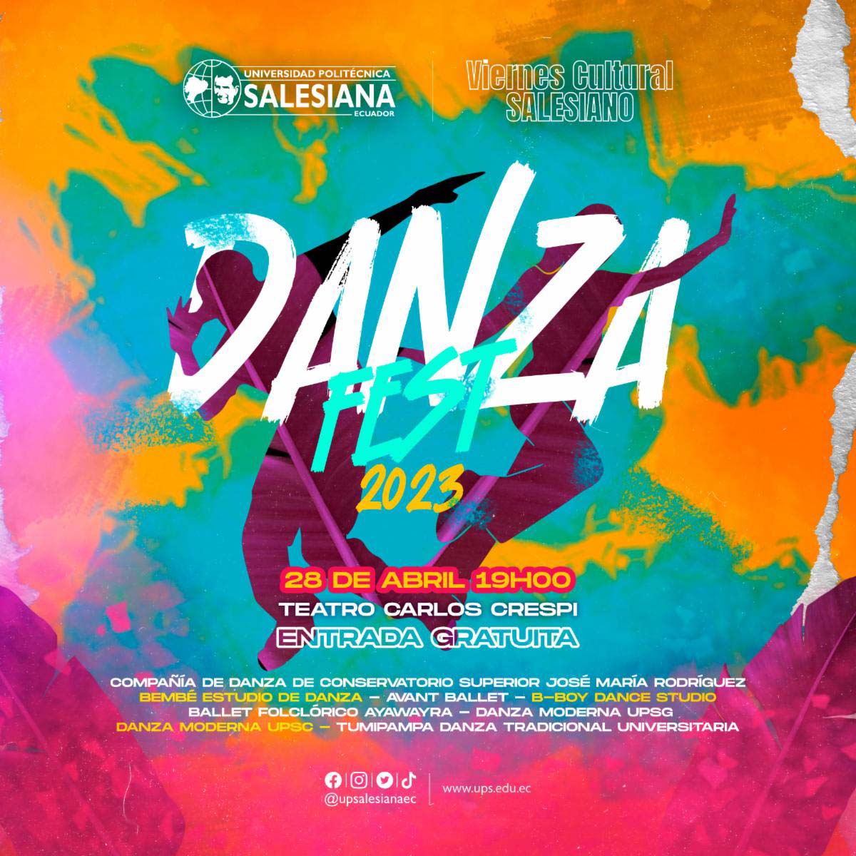 Afiche promocional del Viernes Cultural Salesiano - Danza Fest 2023
