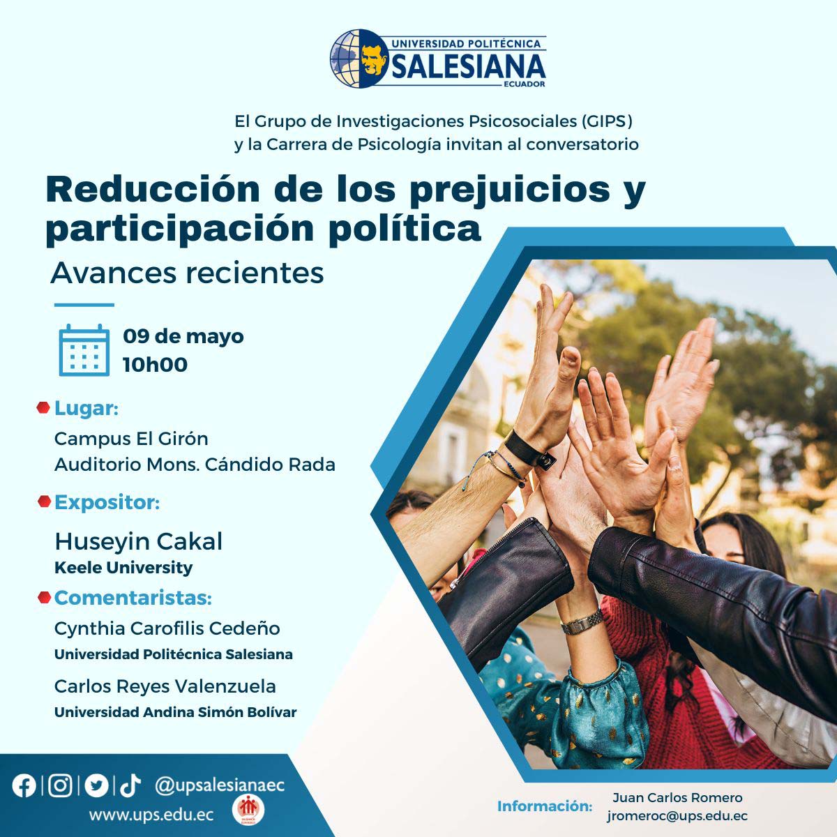 Afiche promocional del Conversatorio: Reducción de los prejuicios y participación política: Avances recientes