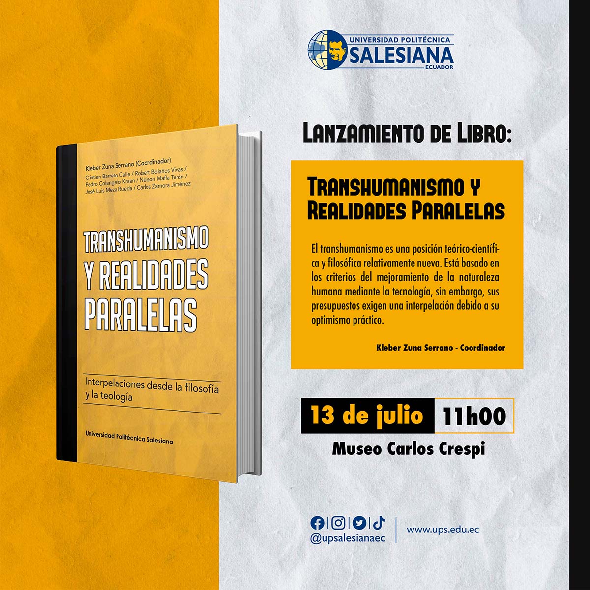 Afiche lanzamiento de libro transhumanismo y realidades
