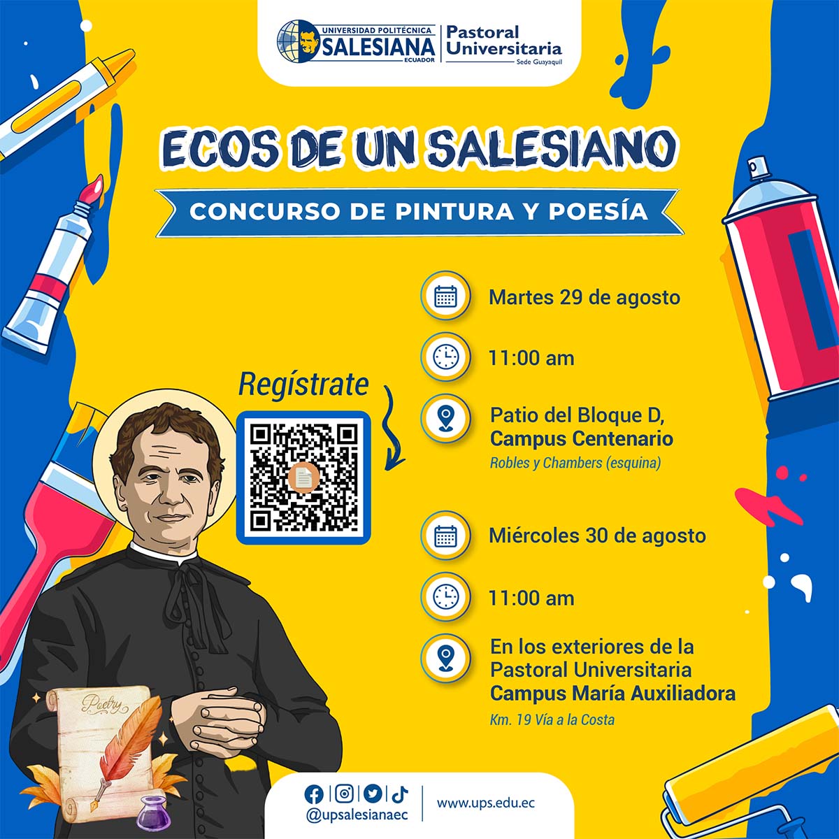 Afiche promocional del Concurso de pintura: Ecos de un salesiano