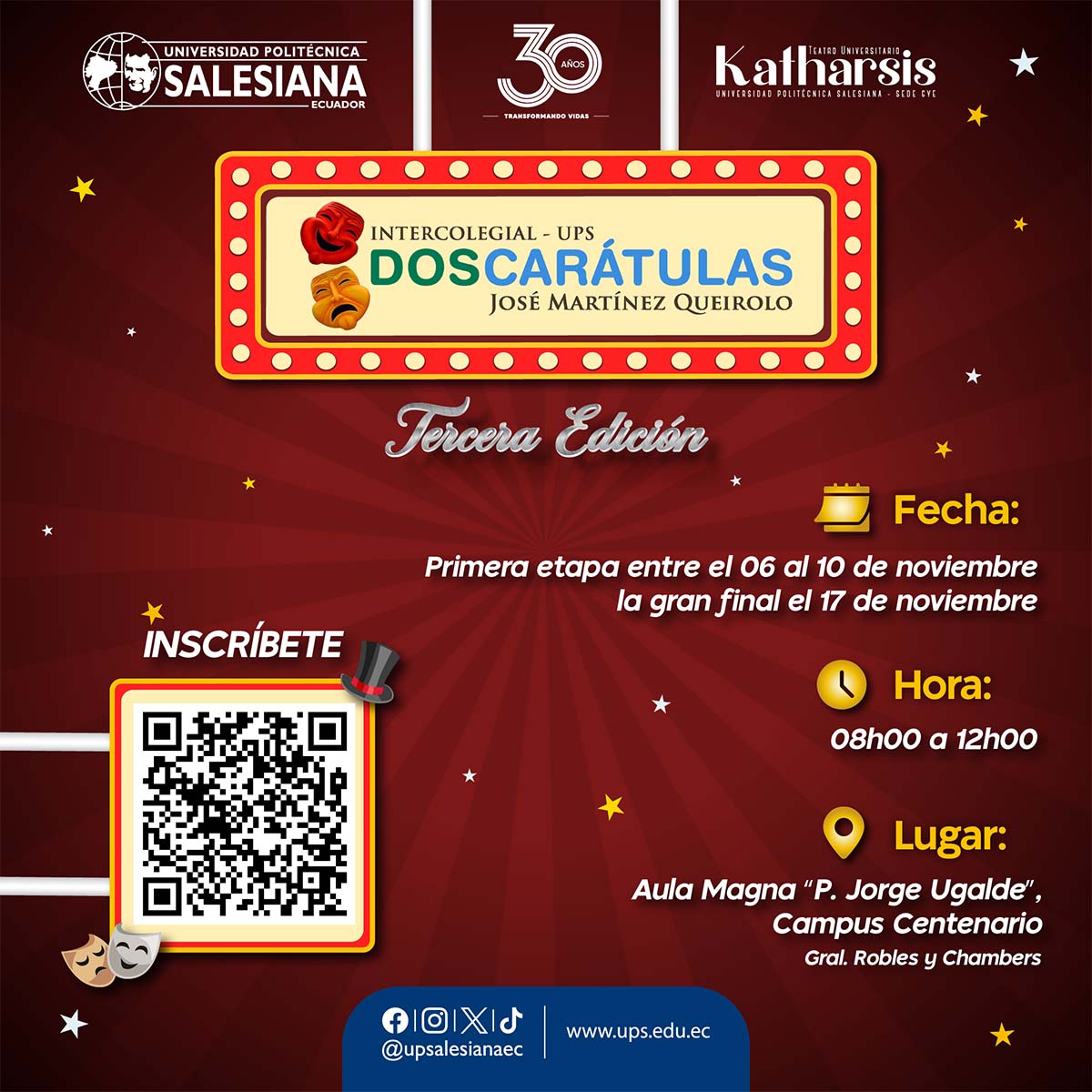 Afiche promocional del Intercolegial de Teatro: Dos Carátulas