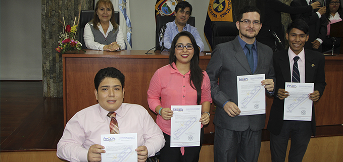 Josué Rivera Bravo (Presidente), Melanie Lino Triviño (Vicepresidenta), Jaime Bajaña Haro (Secretario), Carlos Castillo Yépez (Tesorero).