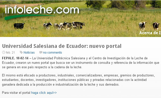 QUITO: Federación Panamericana de Lechería difunde miniportal del Centro de Investigación de la Leche de la UPS