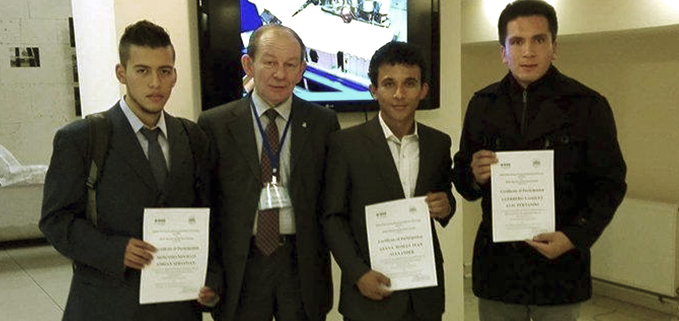 (from left to right.) Adrián Sebastián Moscoso, Sergey Shaposhnikov (organizer),  Iván Alexander Cueva, Luis Fernando Guerrero.