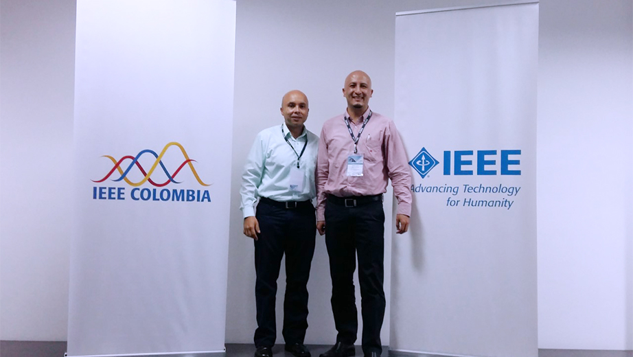 Dr. Ferney Amaya (izq.), coordinador del LATINCOM 2016  y el Dr. Germán Arévalo, coordinador del GIETEC en Medellín