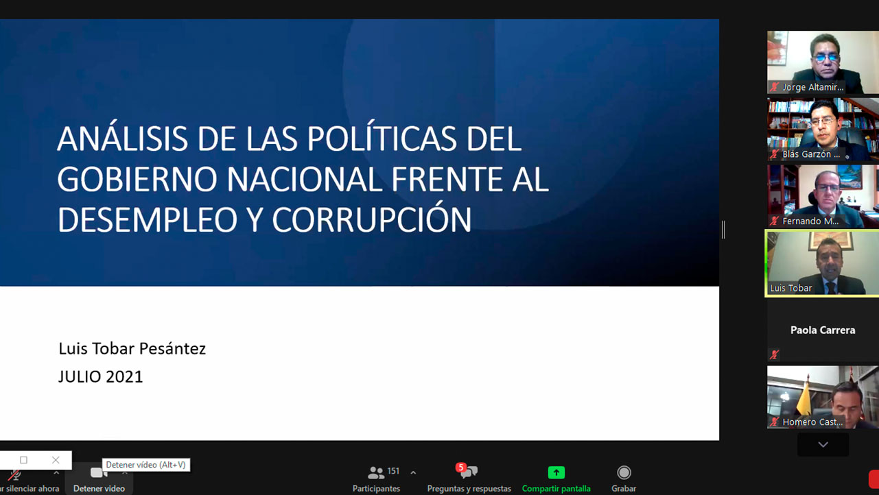 Presentación del Econ. Luis Tobar con el tema: Análisis de las políticas del gobierno nacional frente al desempleo y corrupción