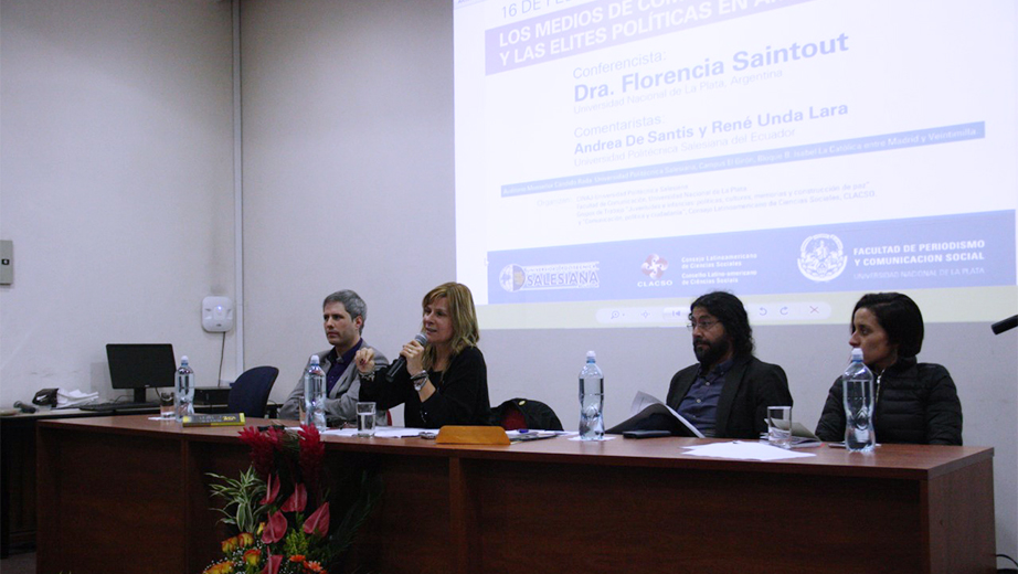 Intervención de la investigadora argentina Florencia Saintout, decana de la Facultad de Periodismo y Comunicación Social de la UNPL