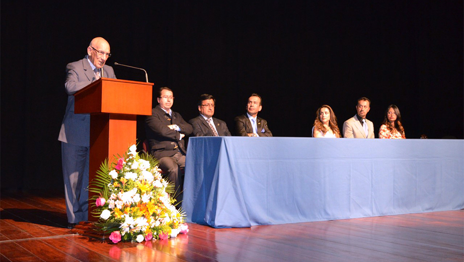 Father Javier Herrán Gómez, UPS president, during his speech