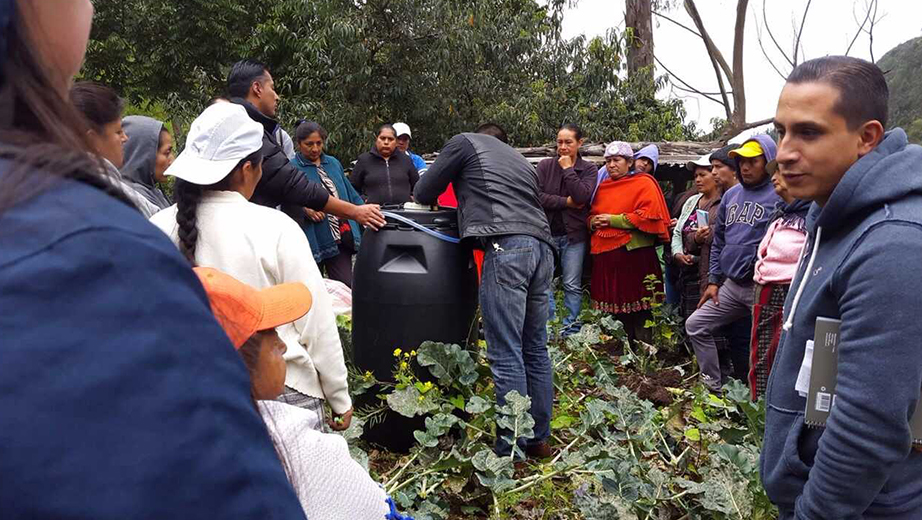 Miembros de la comunidad de la parroquia San Joaquín, (Cuenca) y estudiantes dela UPS trabajando en los biodigestores