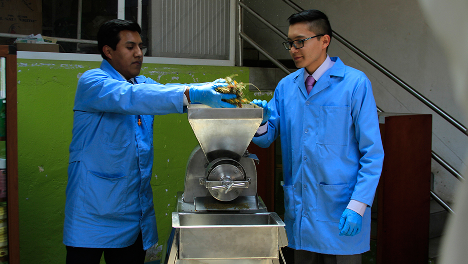 Máquina de moler hojas medicinales para té elaborada por los estudiantes Luis Pallascos y Alex Jami.