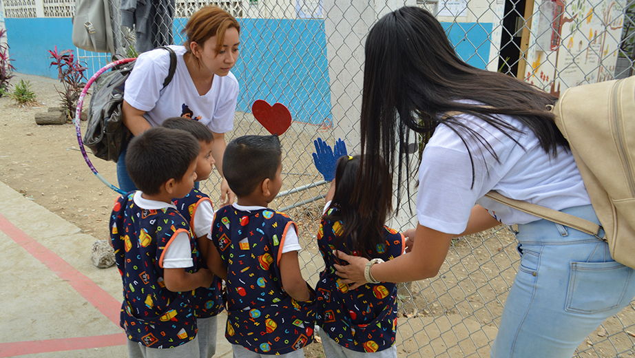 Students majoring in early eduation carrying out several activities