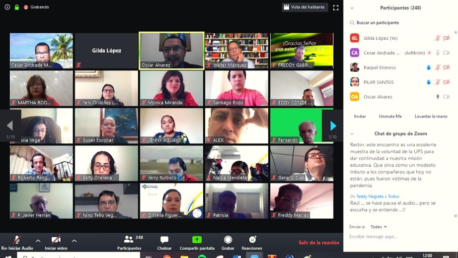Autoridades y docentes de la sede Guayaquil durante el Webinar