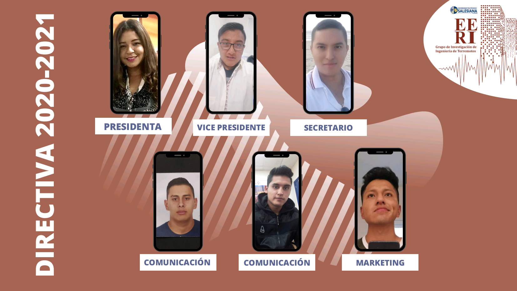 Nueva directiva EERI conformada por Britani Mendoza, Jorge Comina, Luis Merchán, Cristhian Villacrés, Ronald Ortiz, Anthony Simbaña