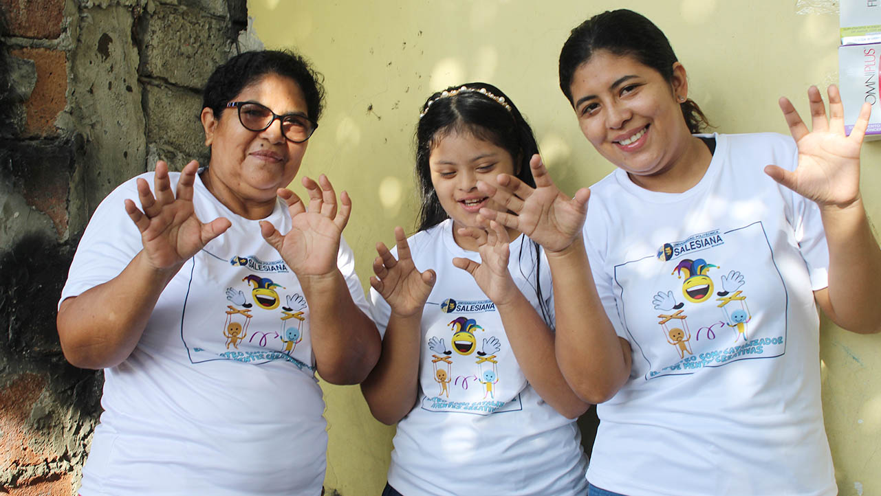 Children and their families during a role play activity