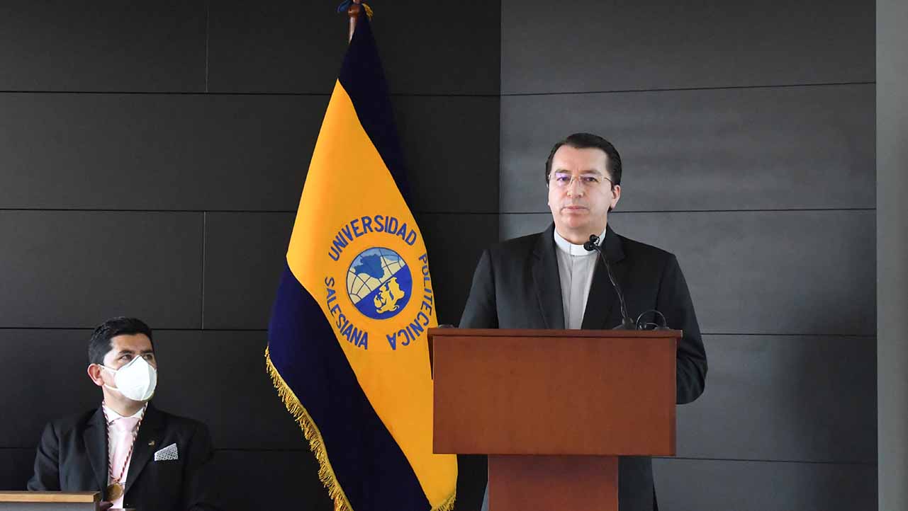 P. Juan Cárdenas Tapia, Rector de la UPS durante su discurso