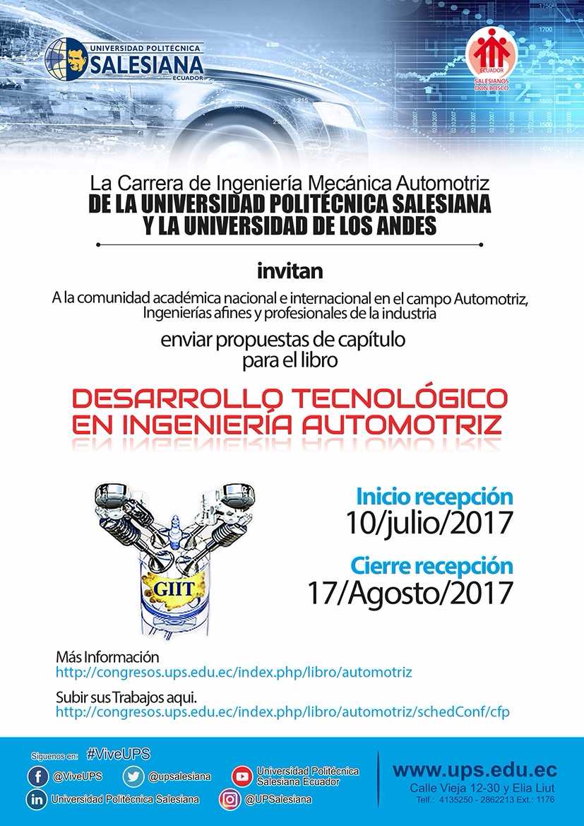 Convocatoria para libro: “Desarrollo Tecnológico en Ingeniería Automotriz”  - UPS