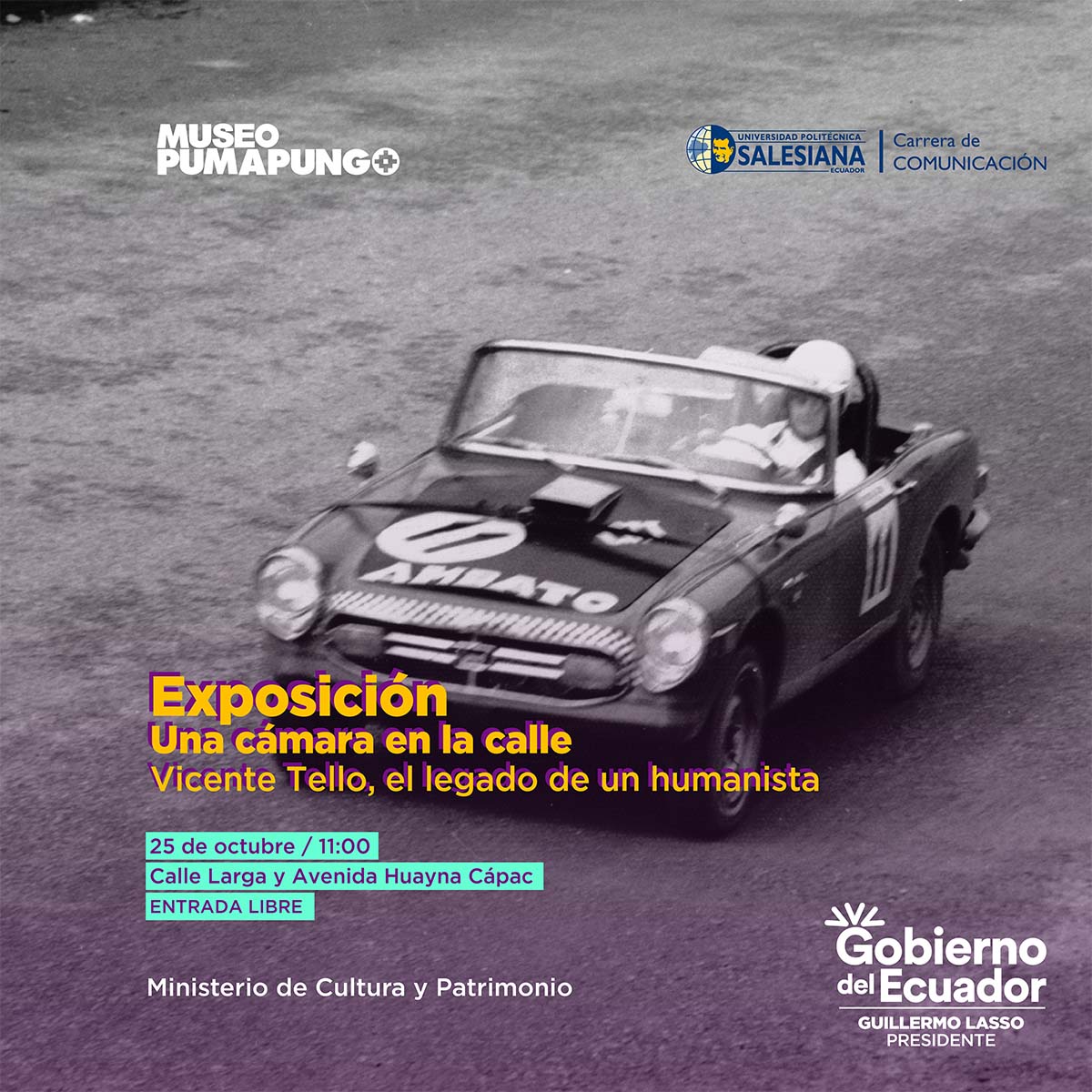 Afiche promocional de la presentación del libro: Una cámara en la calle