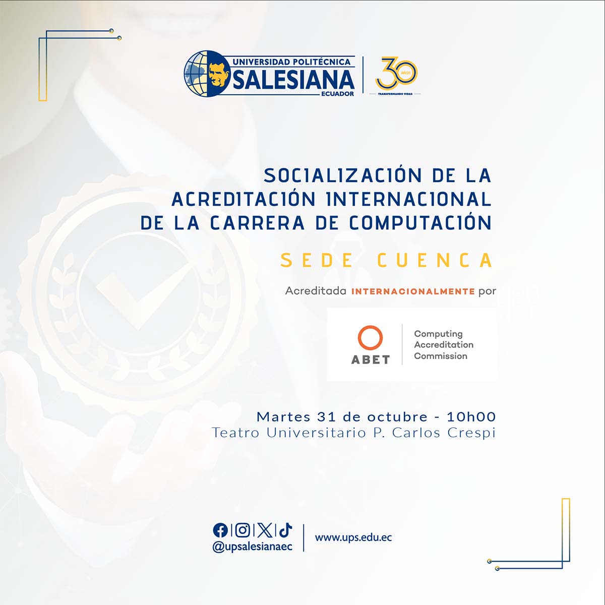 Afiche promocional de la Acreditación ABET a la carrera de Computación