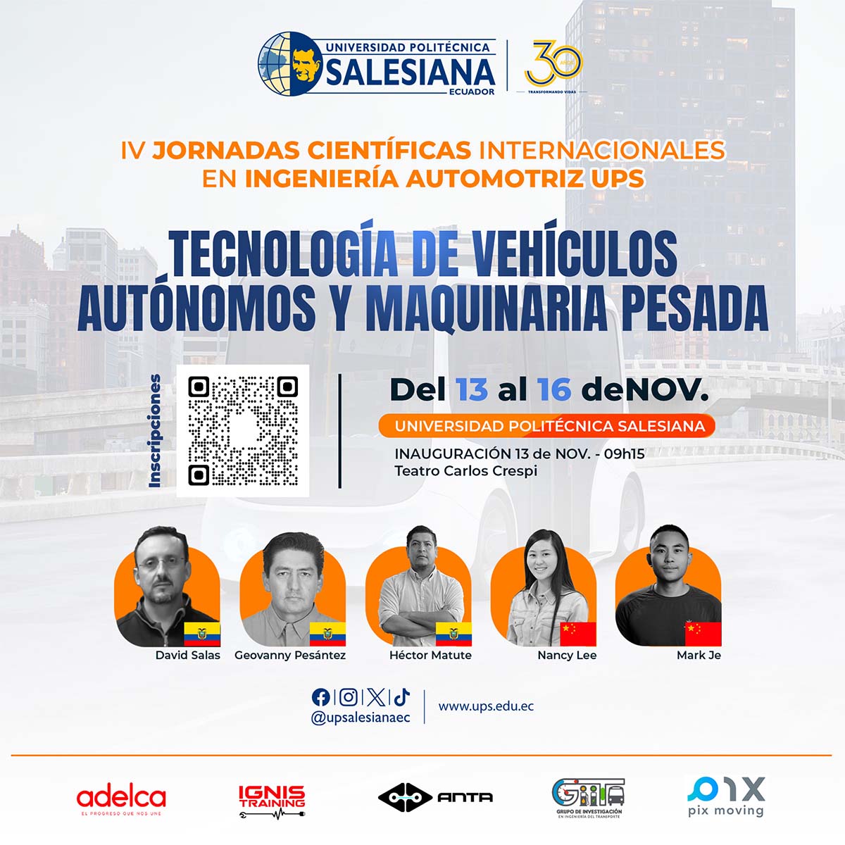 Afiche promocional de las IV Jornadas Científicas Internacionales en Ingeniería Automotriz UPS