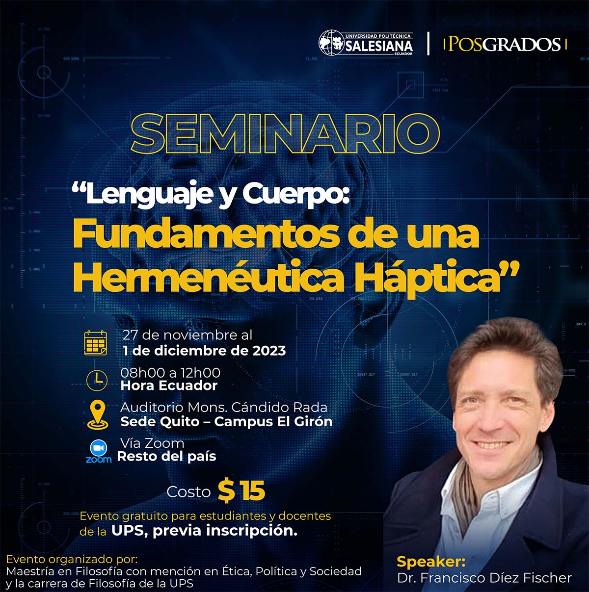 Afiche promocional del Seminario: Lenguaje y Cuerpo; Fundamentos de una Hermenéutica Háptica