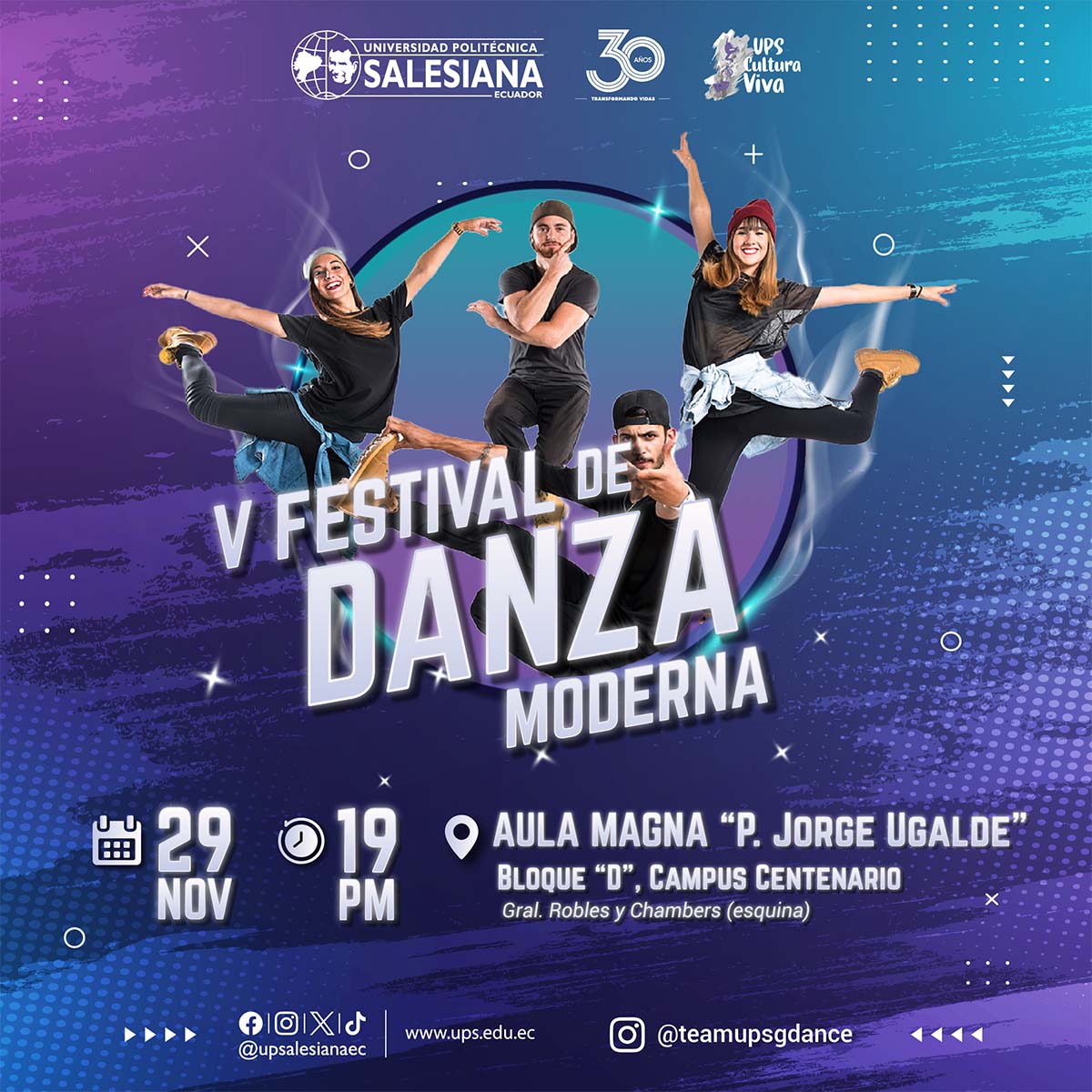 Afiche promocional del Miércoles Cultural Salesiano - V Festival de Danza Moderna