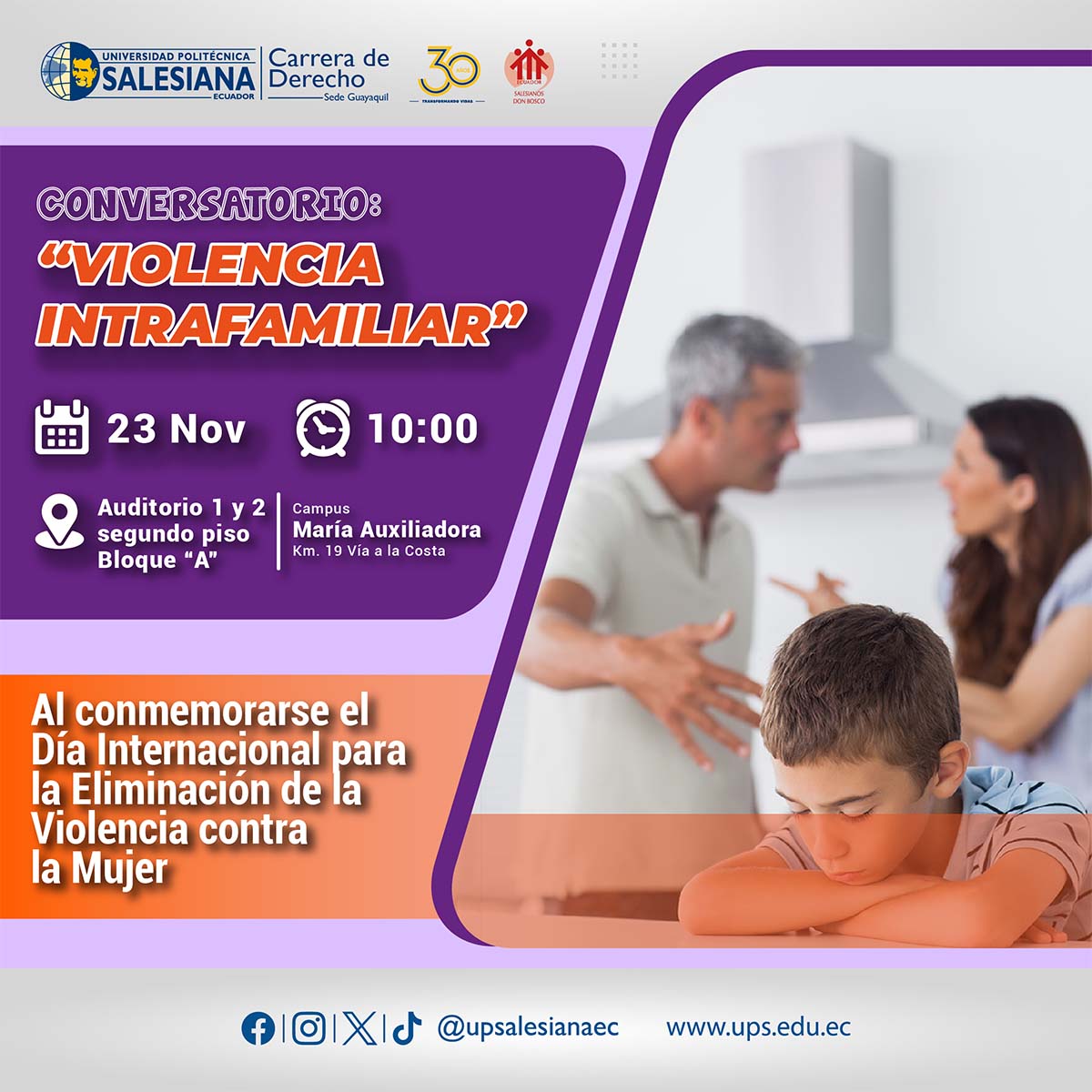 Afiche promocional del Conversatorio: Violencia Intrafamiliar