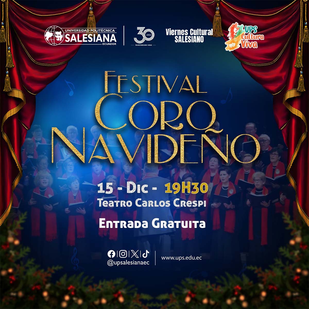 Afiche promocional del Viernes Cultural Salesiano - Festival Coro Navideño