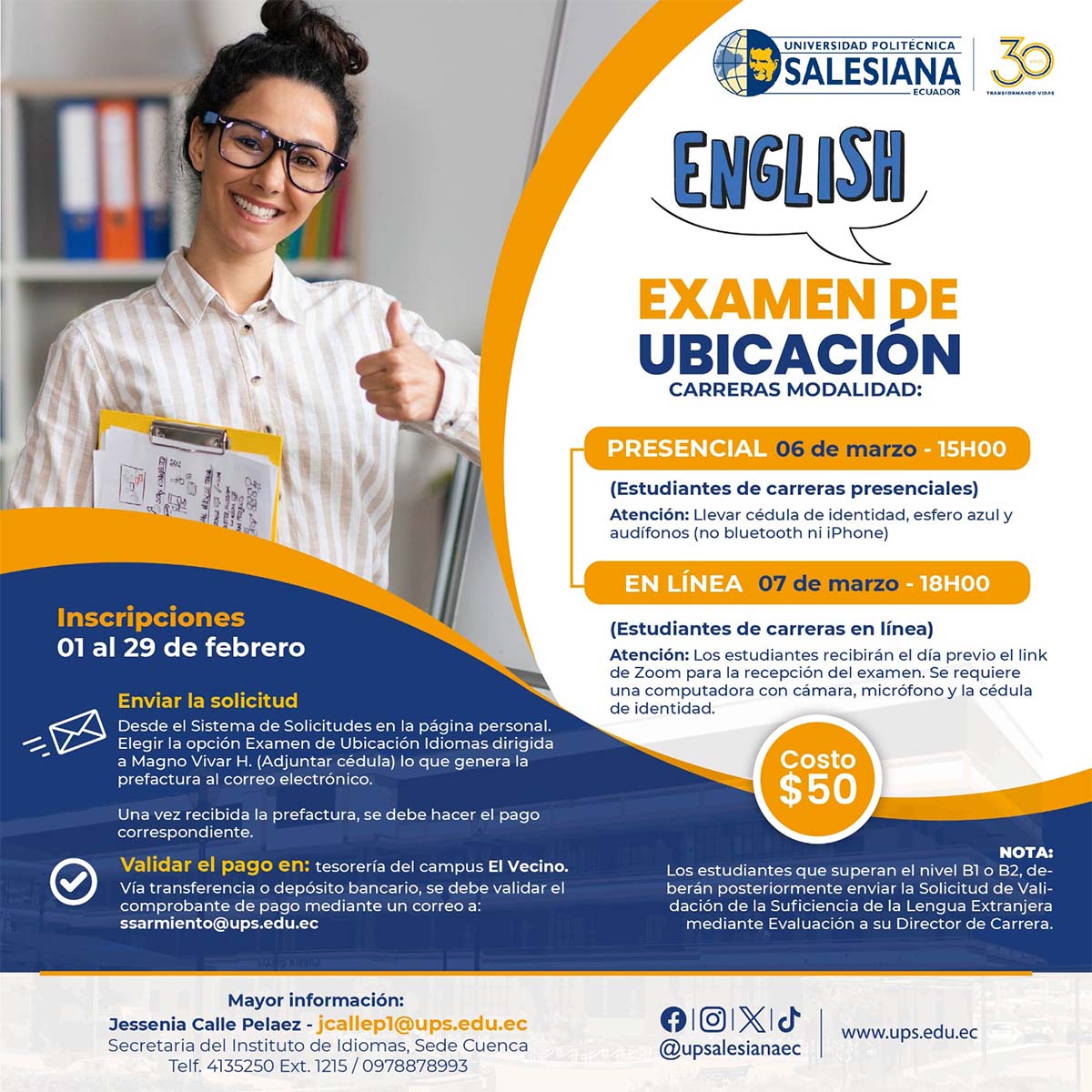 Promocional del Examen de ubicación de Inglés - sede Cuenca