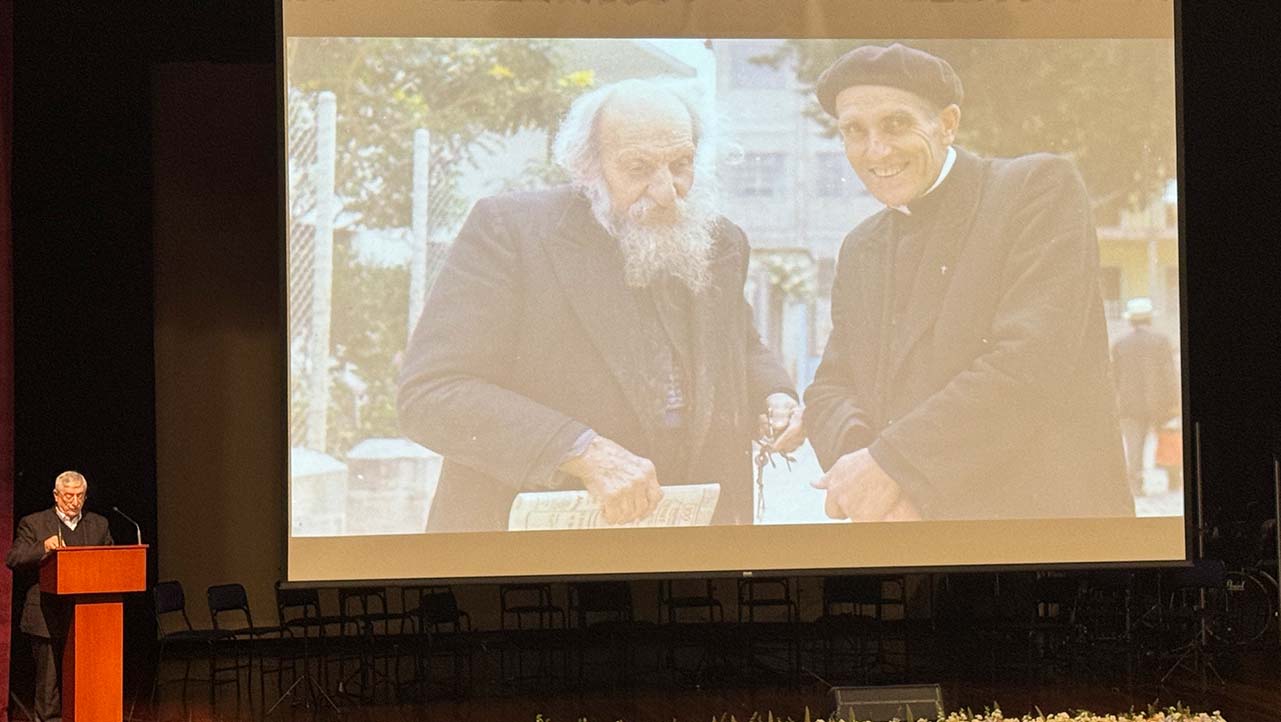 Father Luciano Bellini during his speech