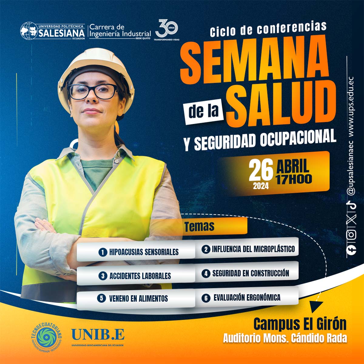 Afiche promocional del Ciclo de conferencias: Semana de la salud y seguridad ocupacional